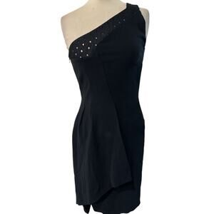 Roland Mouret One-Shoulder Black Lattice Bodice Draped Dress SZ 8